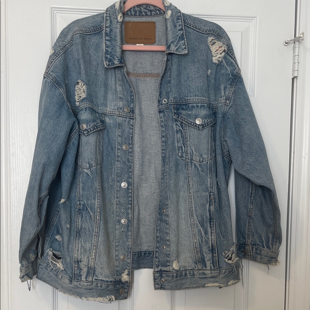 American Eagle Outfitters Distressed Light Blue Denim Jacket